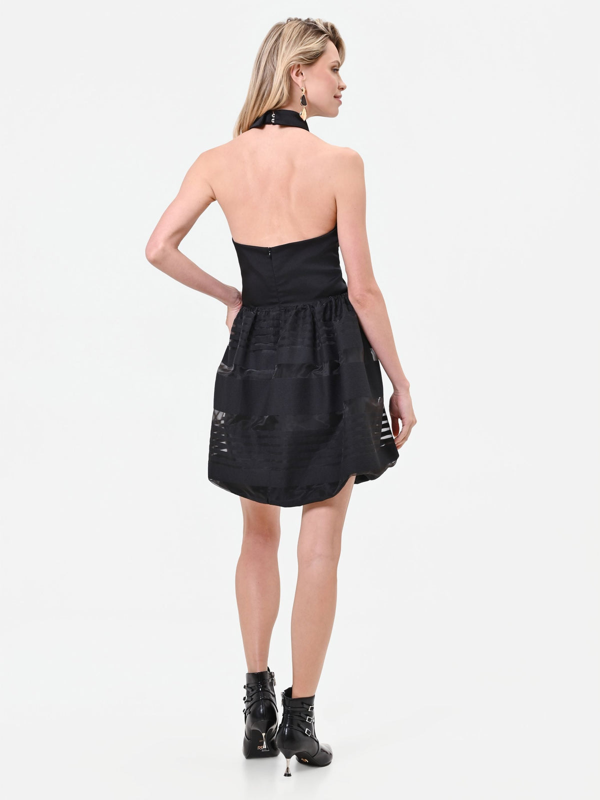 Abito corto nero in organza e tulle