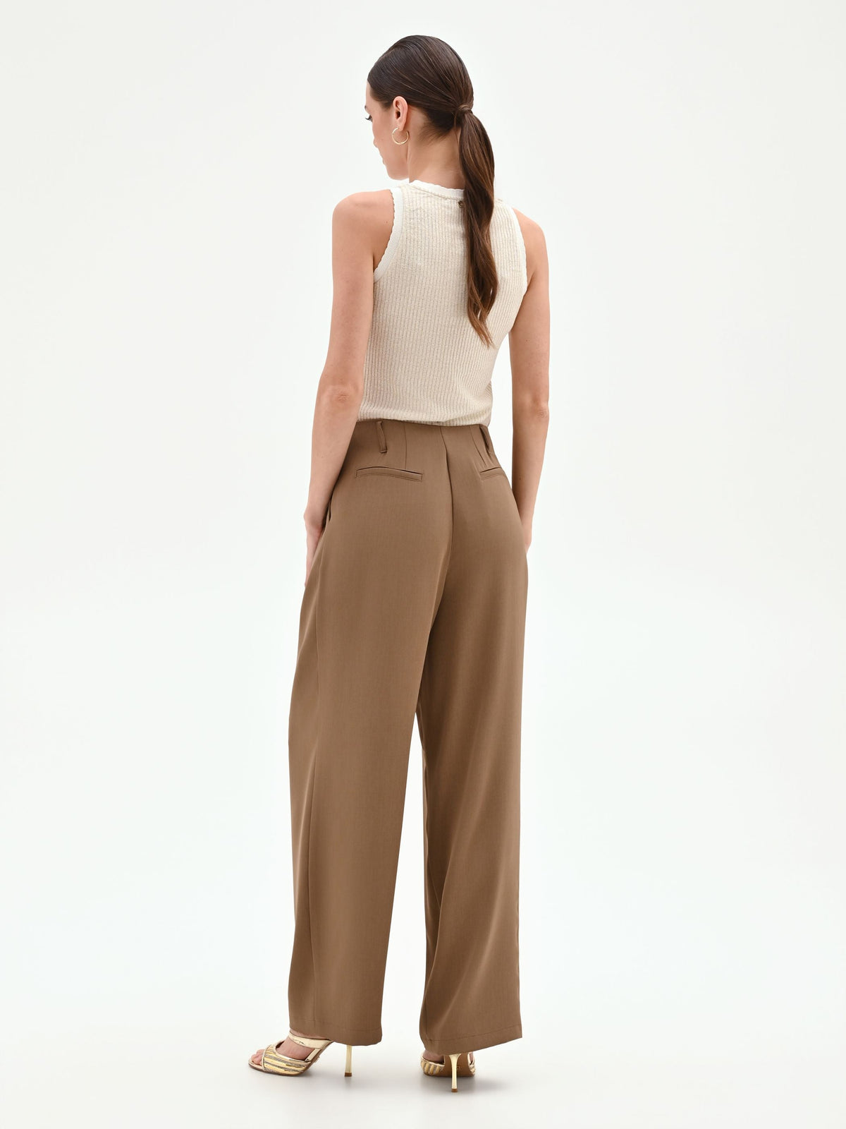 Pantalone a palazzo fango marrone in cadi