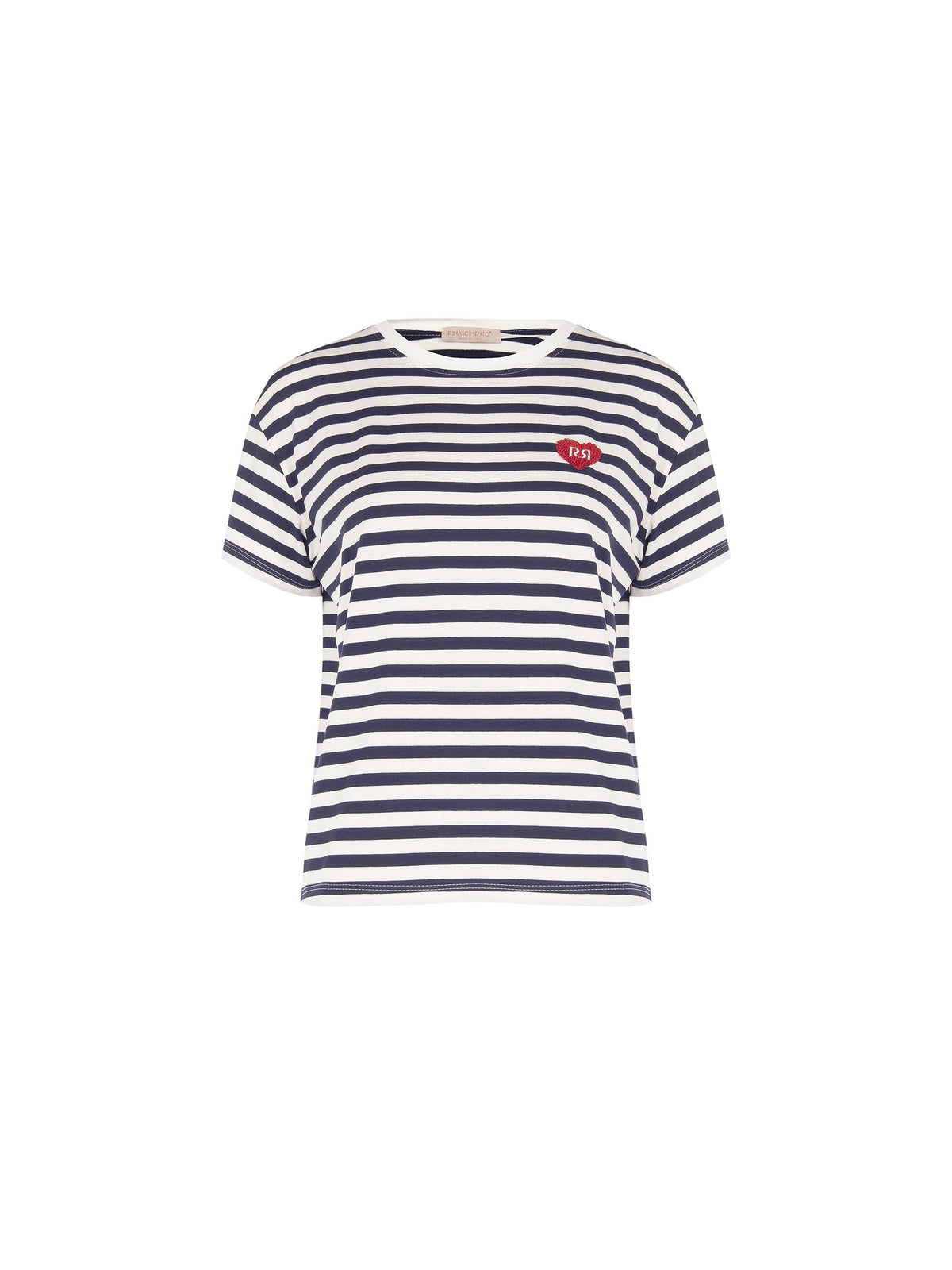 T-shirt blu a righe con patch cuore