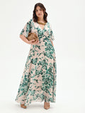 Abito Curvy lungo verde con stampa floreale