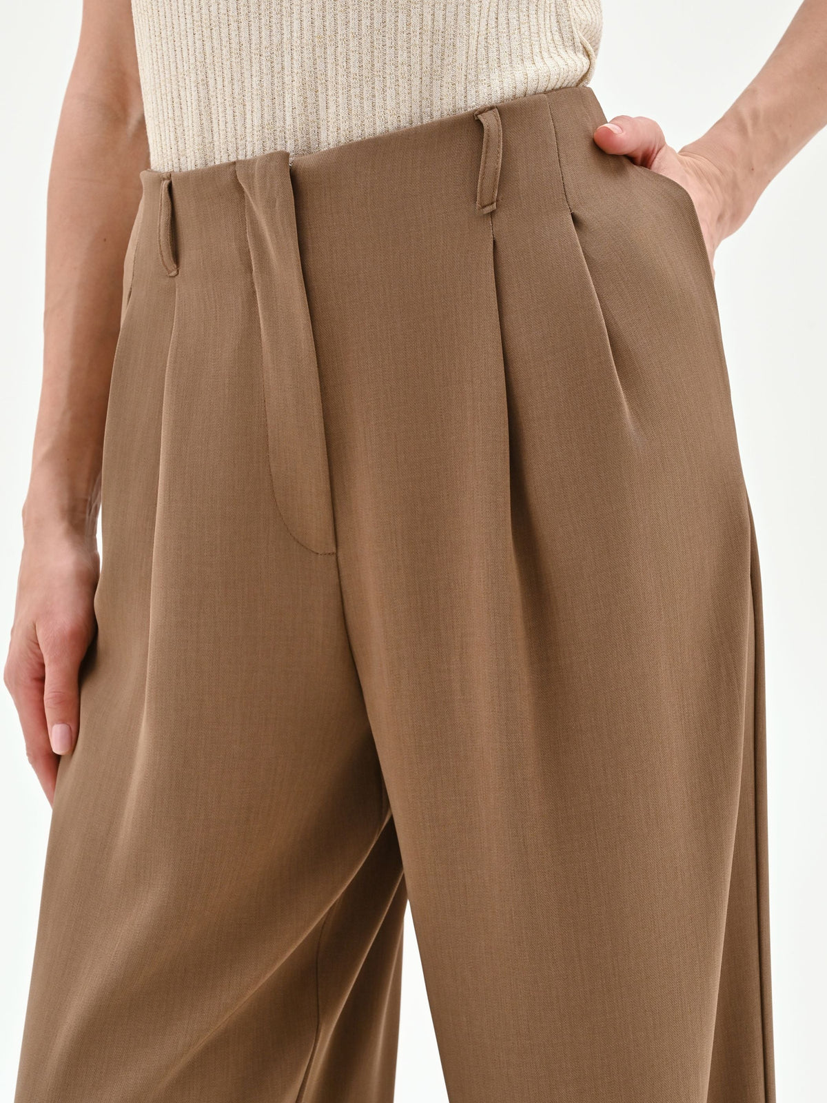 Pantalone a palazzo fango marrone in cadi