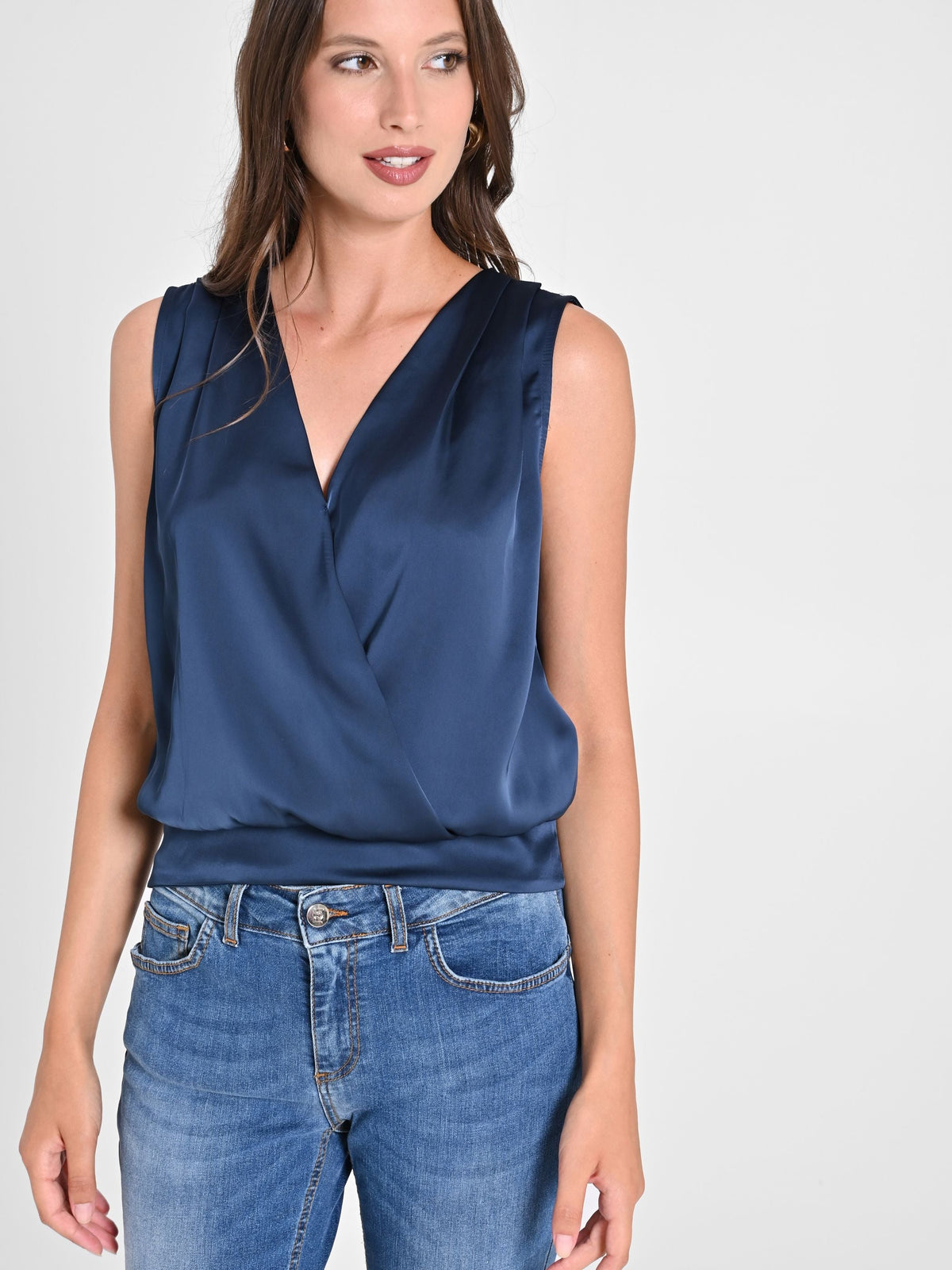 Top Incrocio in Raso Blu