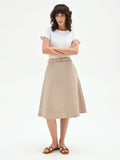 Abito beige scuro con corpetto a contrasto