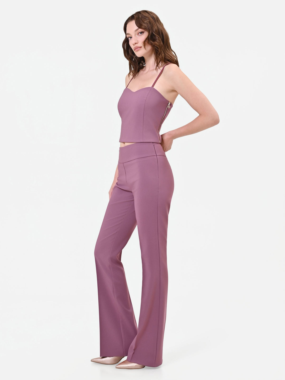 Pantalone rosa antico a vita alta