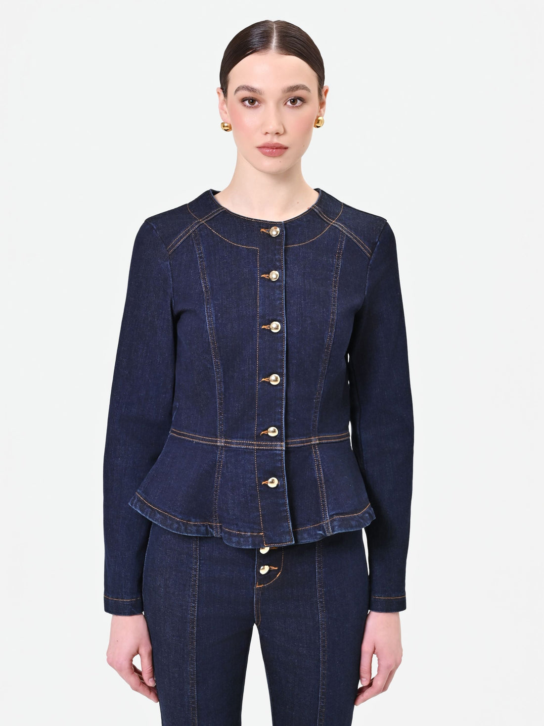 Giacca in denim blu navy con baschina