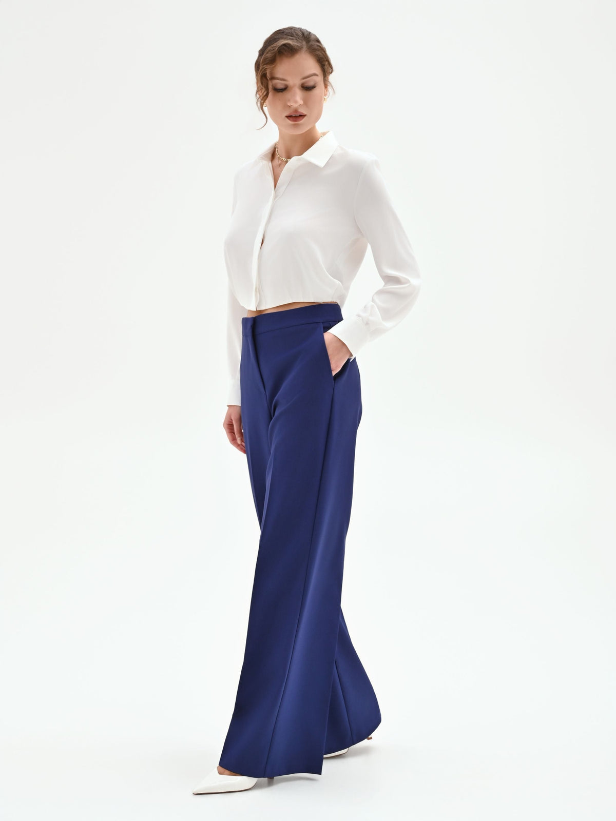 Pantalone Studio a palazzo in tessuto tecnico blu indaco