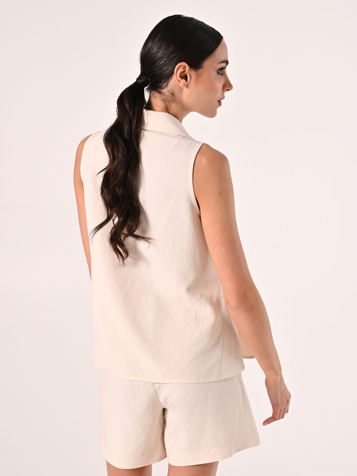 Camicia in Lino Viscosa Beige Chiaro