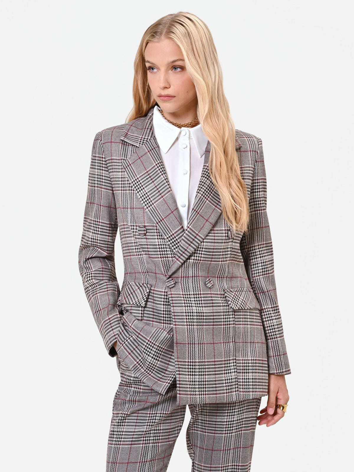 Giacca doppiopetto tortora beige principe di galles in poliviscosa