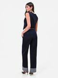Pantalone blu navy in velluto con impunture a contrasto Giorgia Palmas X Rinascimento