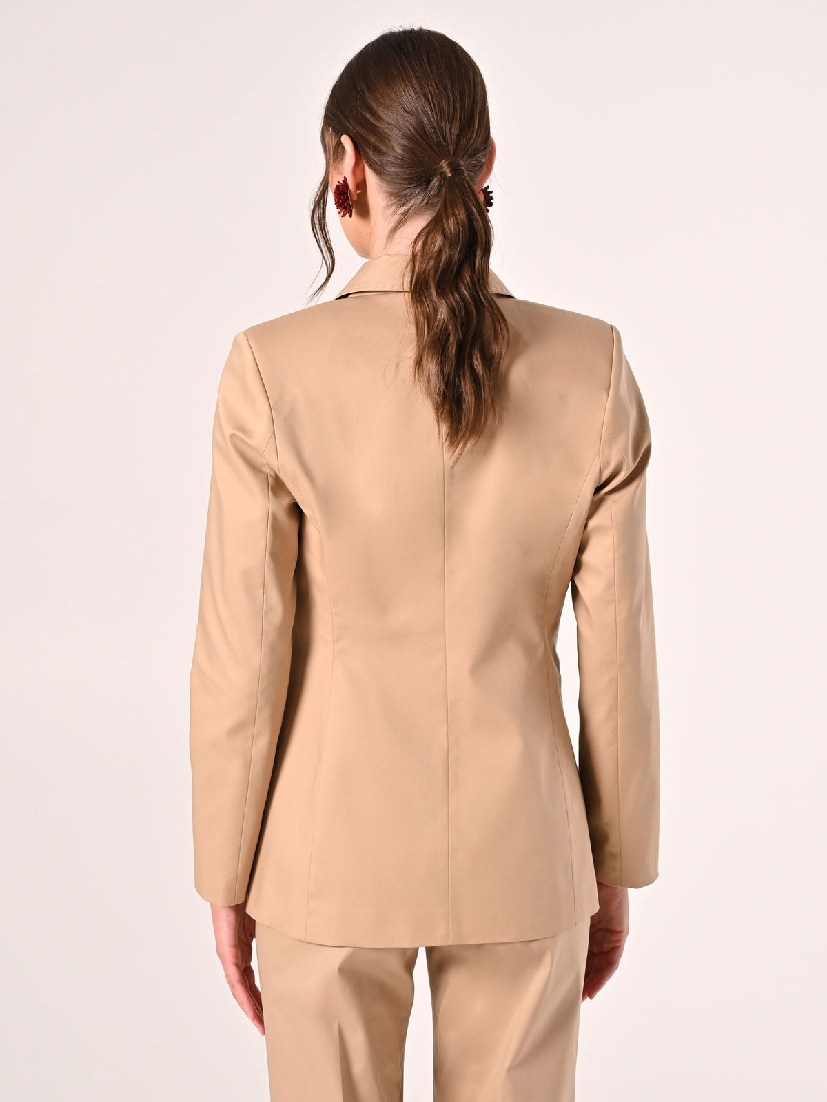 Giacca Beige Scuro in Cotone con Impunture a Contrasto