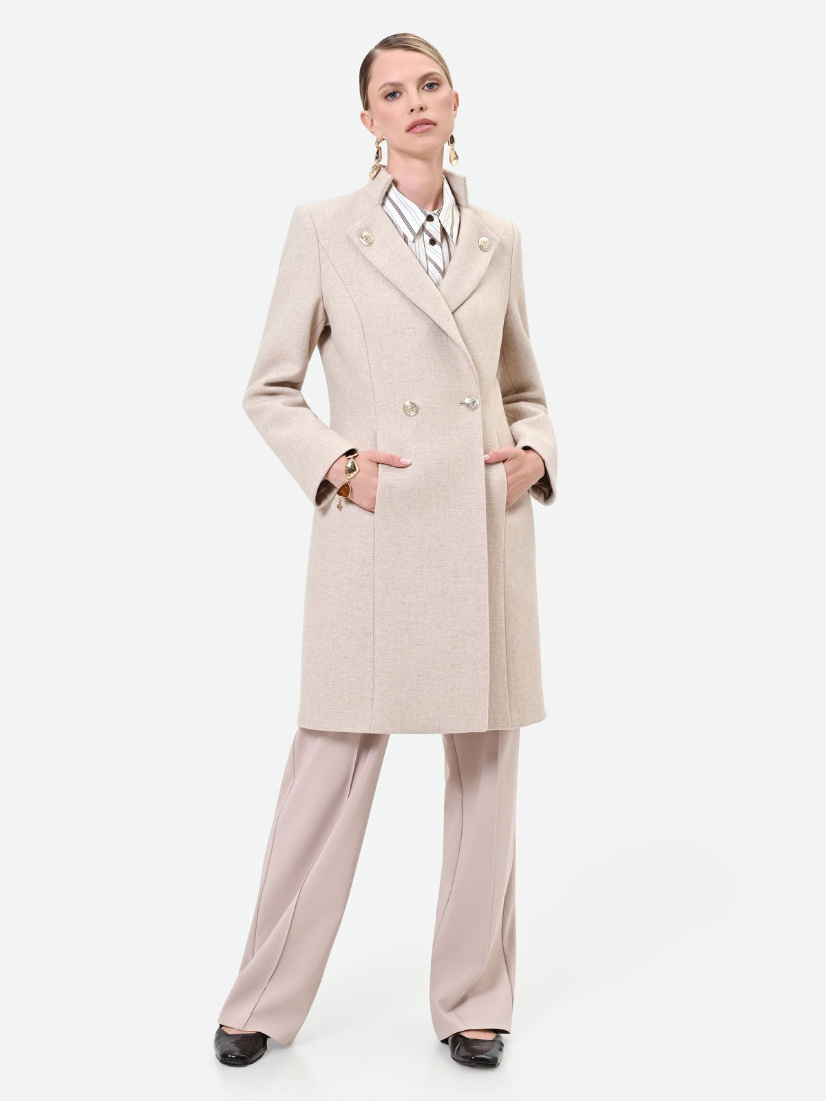 Cappotto doppiopetto tortora beige misto lana