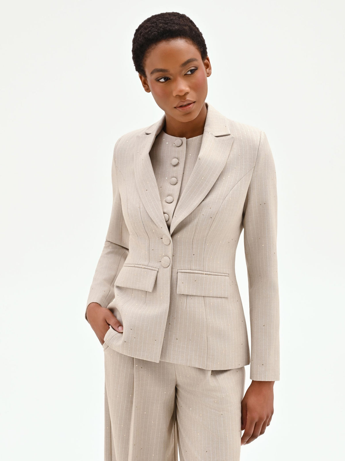 Giacca sfiancata beige gessata