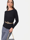 Maglia in viscosa nera con scollo a barchetta