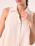 Camicia in Lino Viscosa Beige Chiaro