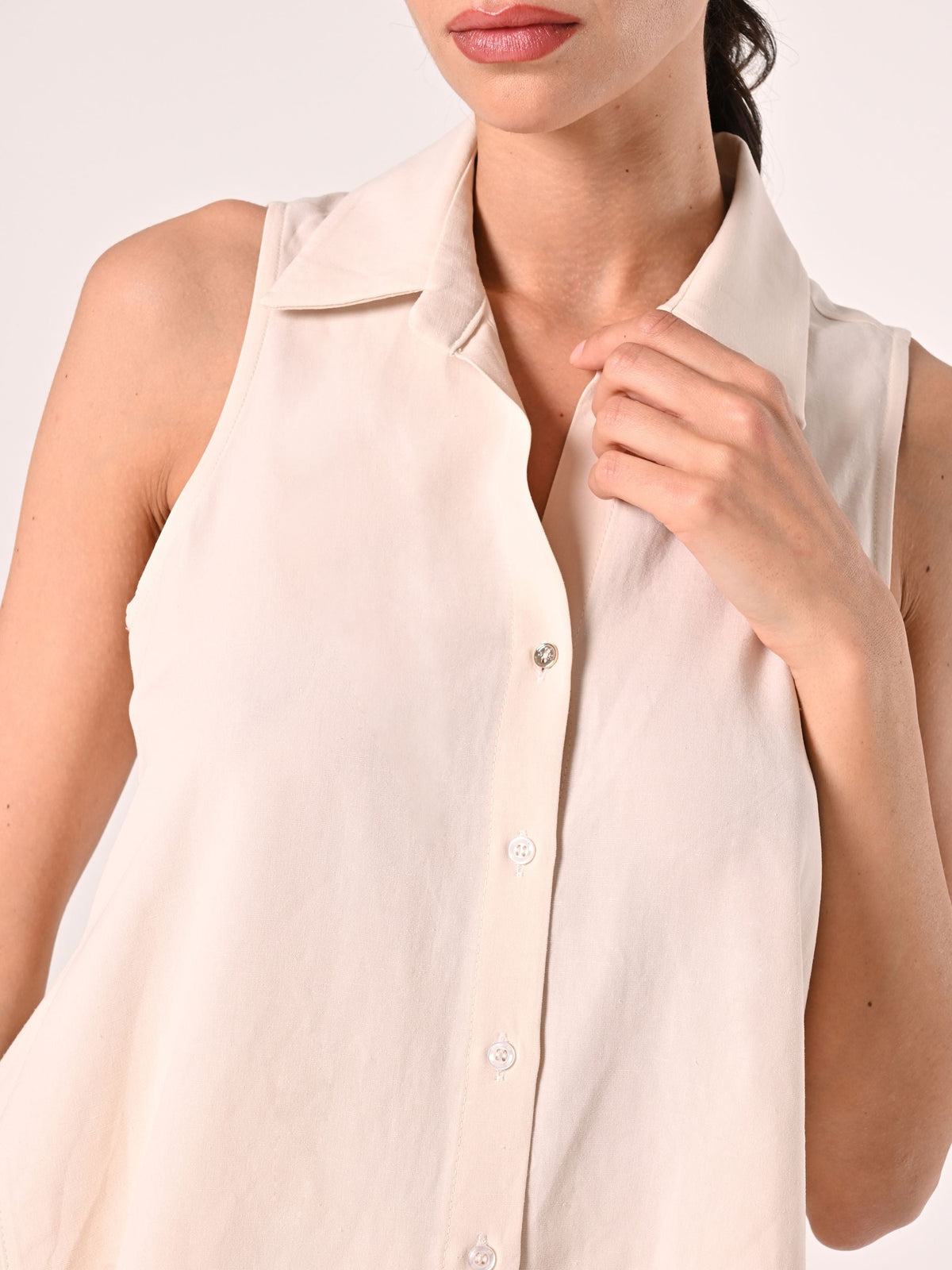 Camicia in Lino Viscosa Beige Chiaro