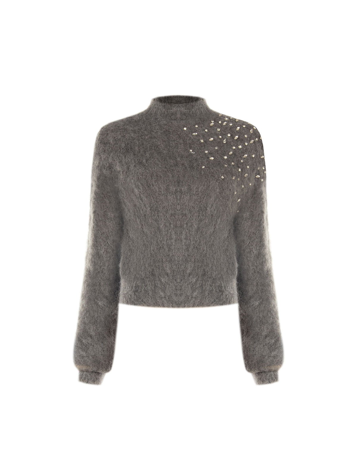 Maglia grigia in mohair con applicazione gioiello Giorgia Palmas X Rinascimento
