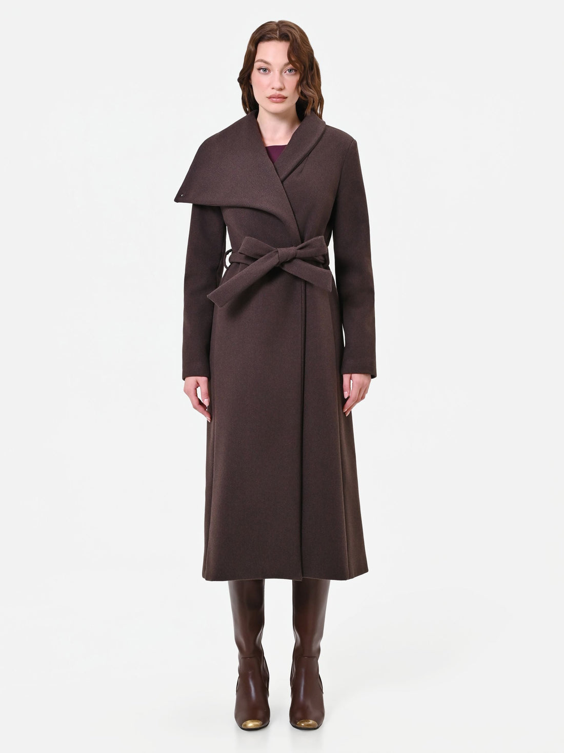 Cappotto lungo marrone moro a portafoglio misto viscosa
