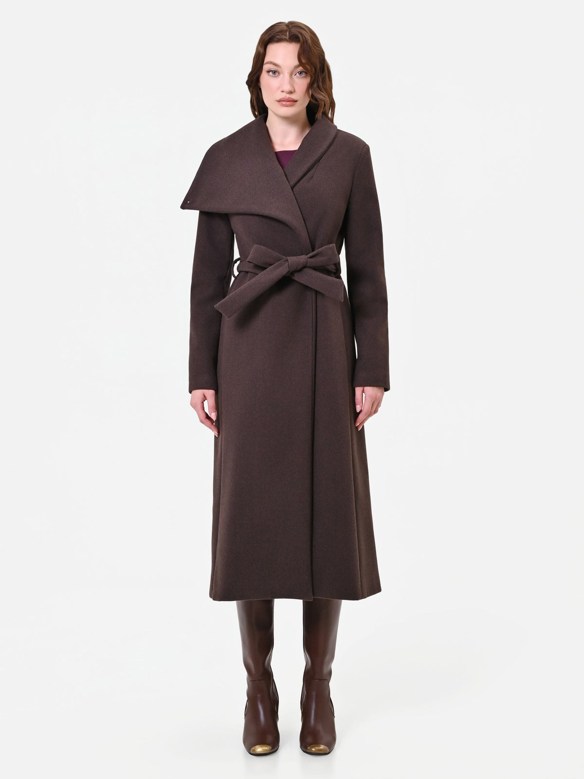 Cappotto lungo marrone moro a portafoglio misto viscosa