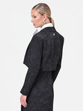 Giacca cropped nera in tessuto jacquard