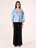 Blusa Azzurra off the Shoulders con Inserto in Pizzo