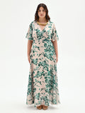Abito Curvy lungo verde con stampa floreale