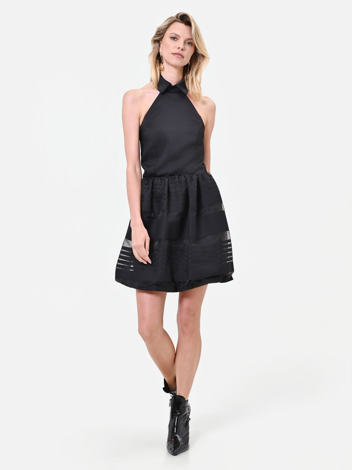 Abito corto nero in organza e tulle