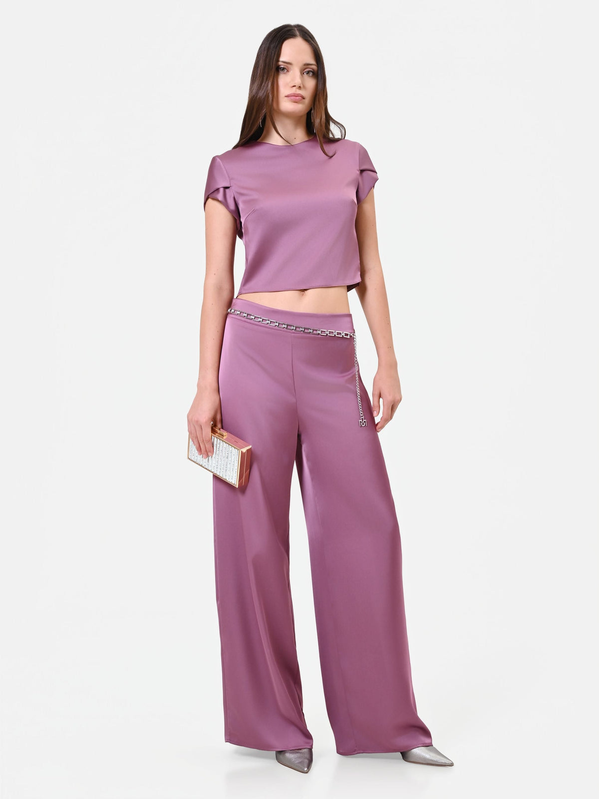 Pantalone palazzo rosa antico in raso