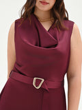 Abito lungo curvy bordeaux con scollo asimmetrico