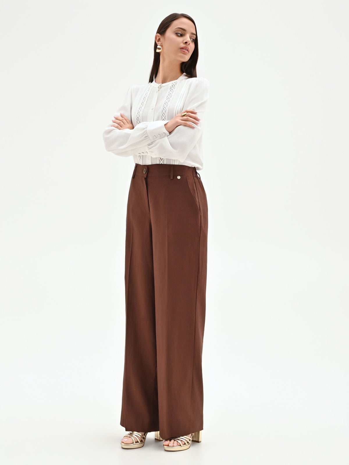 Pantalone in lino color cioccolato