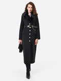 Cappotto lungo nero con inserto effetto pelliccia