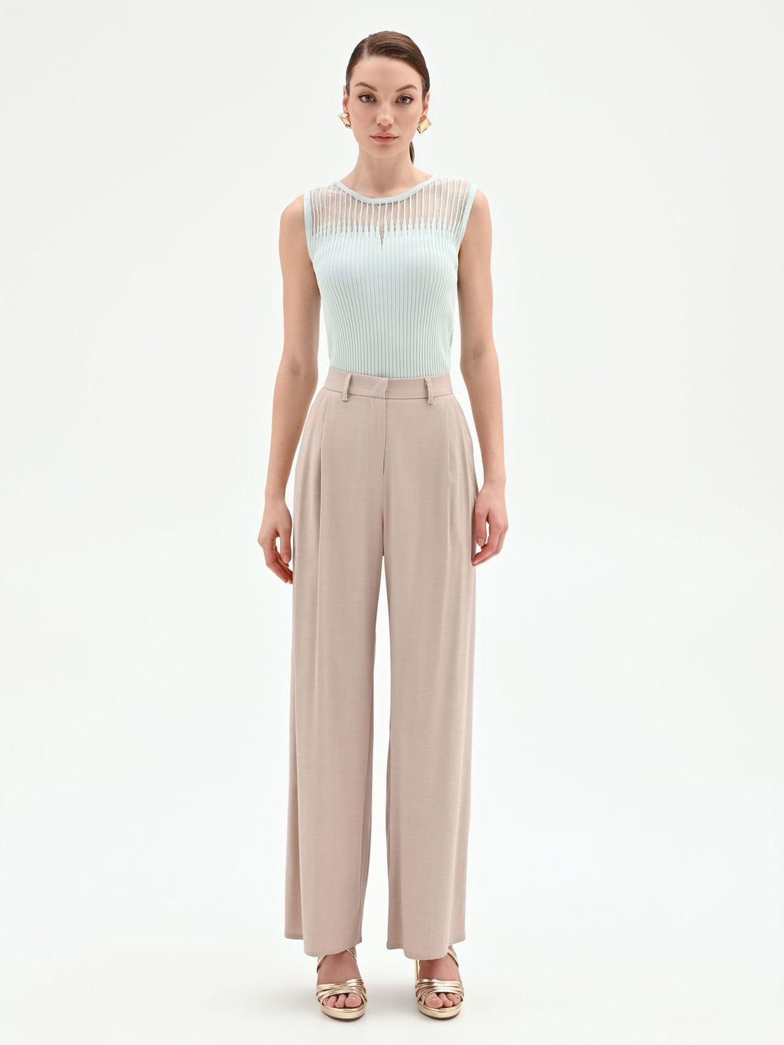 Pantalone palazzo tortora beige