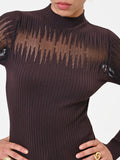 Maglia in viscosa marrone con inserto traforato