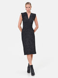Abito tubino nero con drappeggio in tessuto jacquard