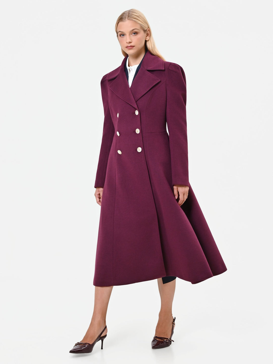 Cappotto svasato doppiopetto bordeaux rosso