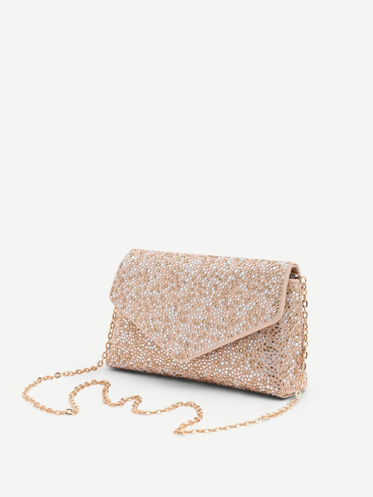 Pochette gioiello rosa cipria con strass all over
