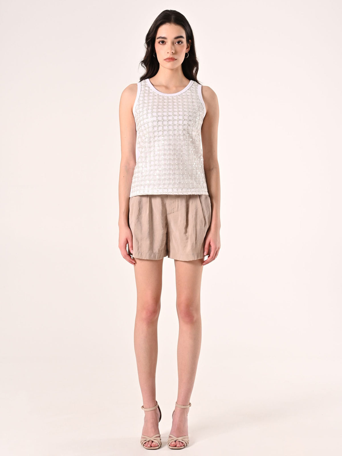 Canotta con Tulle, Perle e Paillettes
