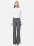 Pantalone dritto in tessuto bouclé blu navy