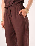 Pantaloni Marrone Cioccolato Ampi in Lino Cotone