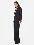 Pantalone palazzo nero con fascia in pizzo