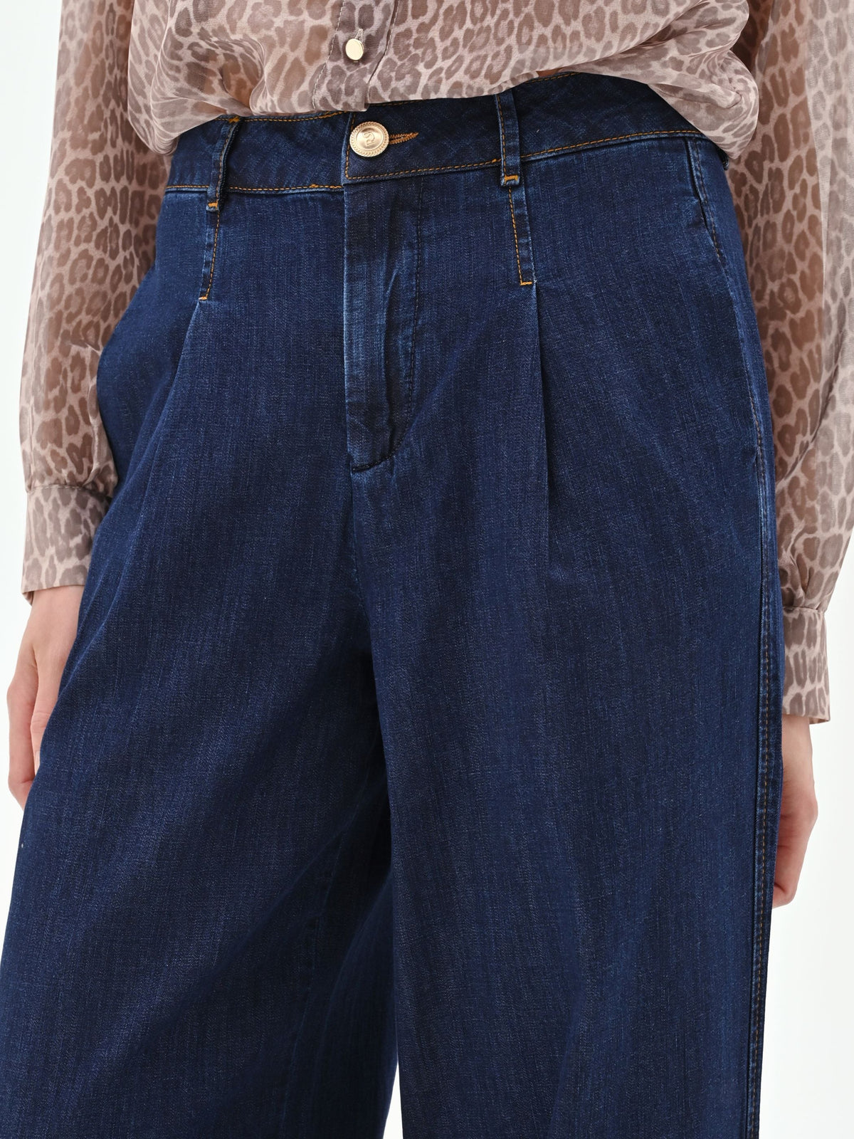 Jeans palazzo blu a vita alta