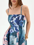 Abito midi blu ottanio con stampa floreale