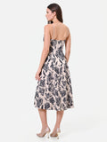 Abito midi in jacquard con stampa floreale blu navy