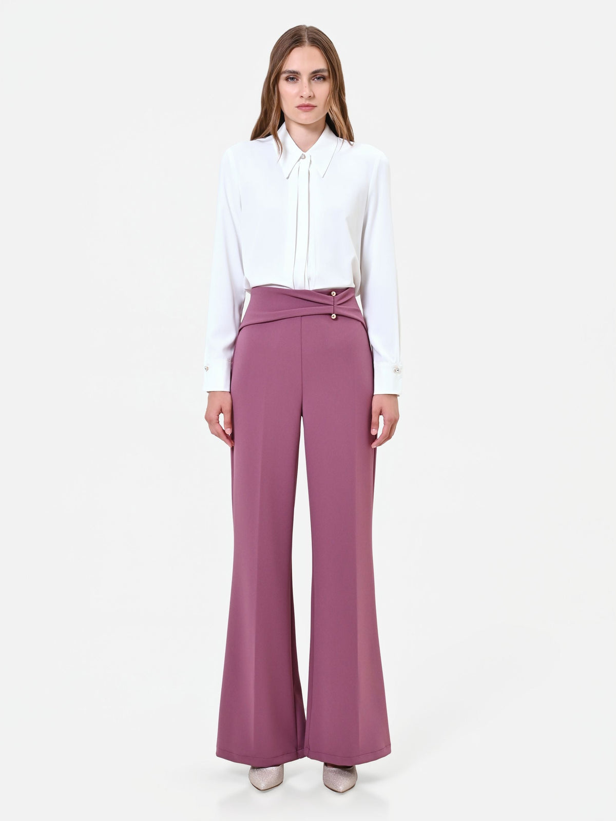 Pantalone a palazzo rosa antico in scuba crepe