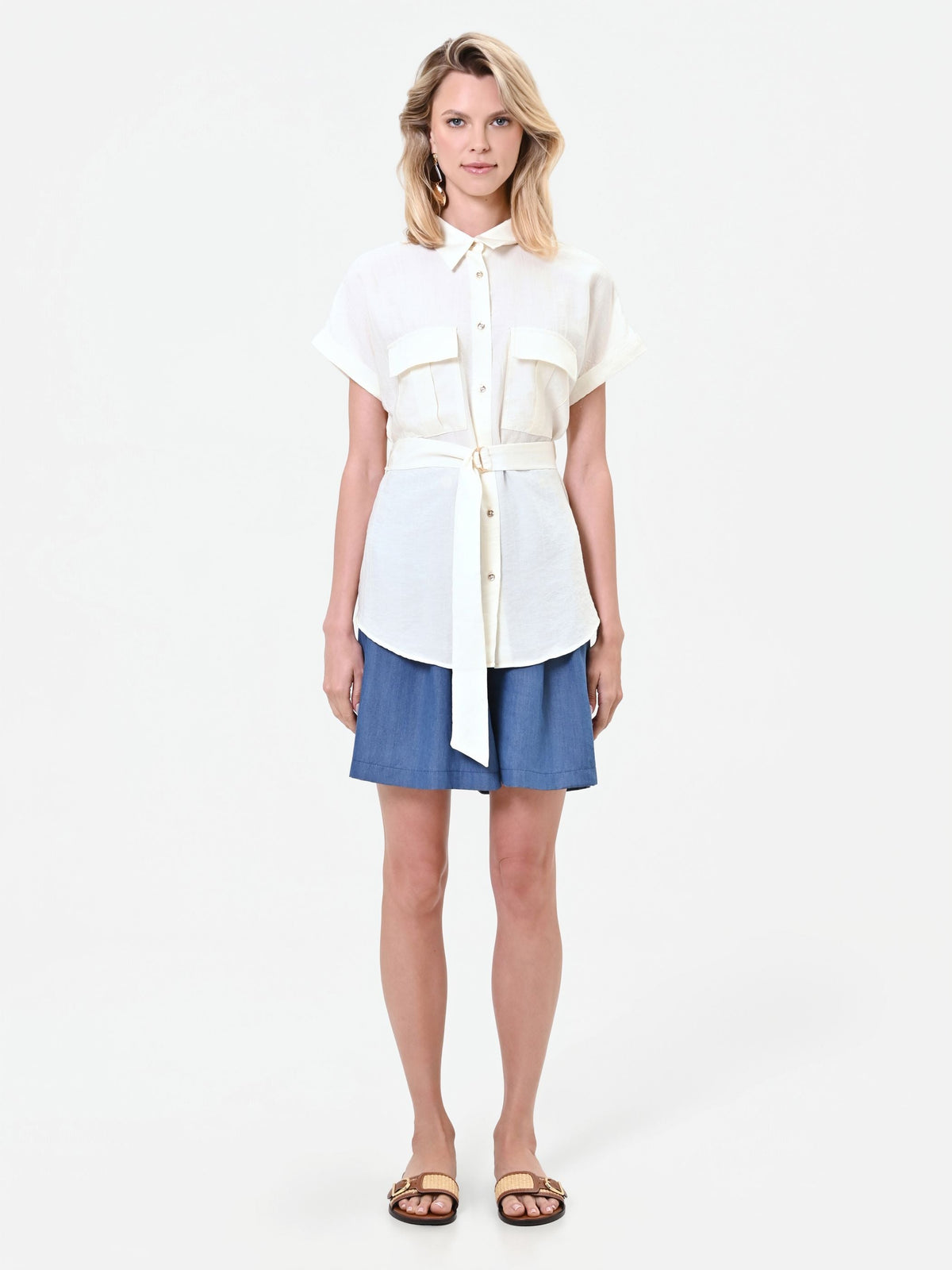 Camicia utility a maniche corte bianco panna