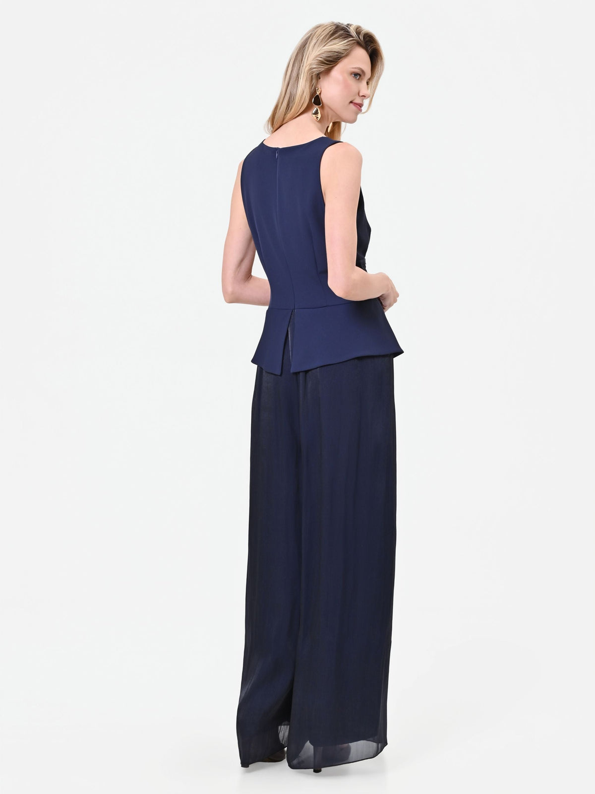 Tuta fluida in raso cangiante blu navy