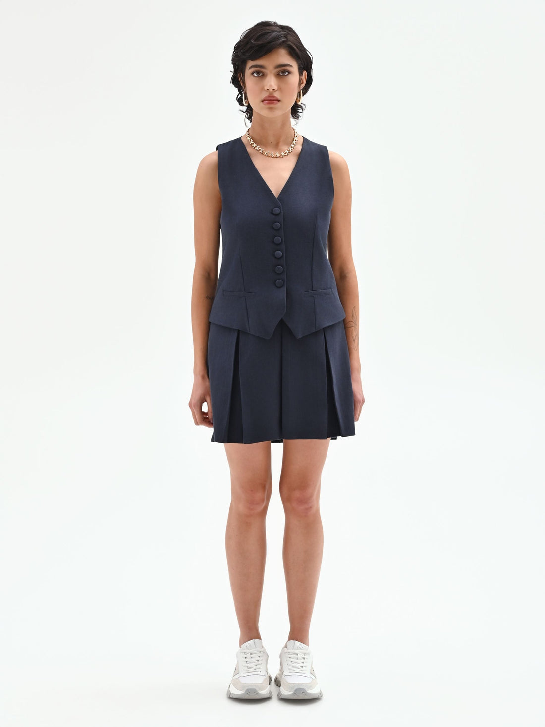 Abito corto effetto due pezzi blu navy
