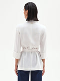 Blazer doppiopetto panna in lino con cintura