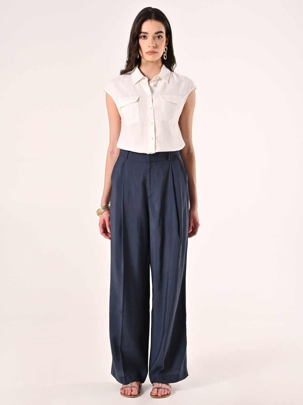 Pantaloni Ampi in Misto Modal Blu