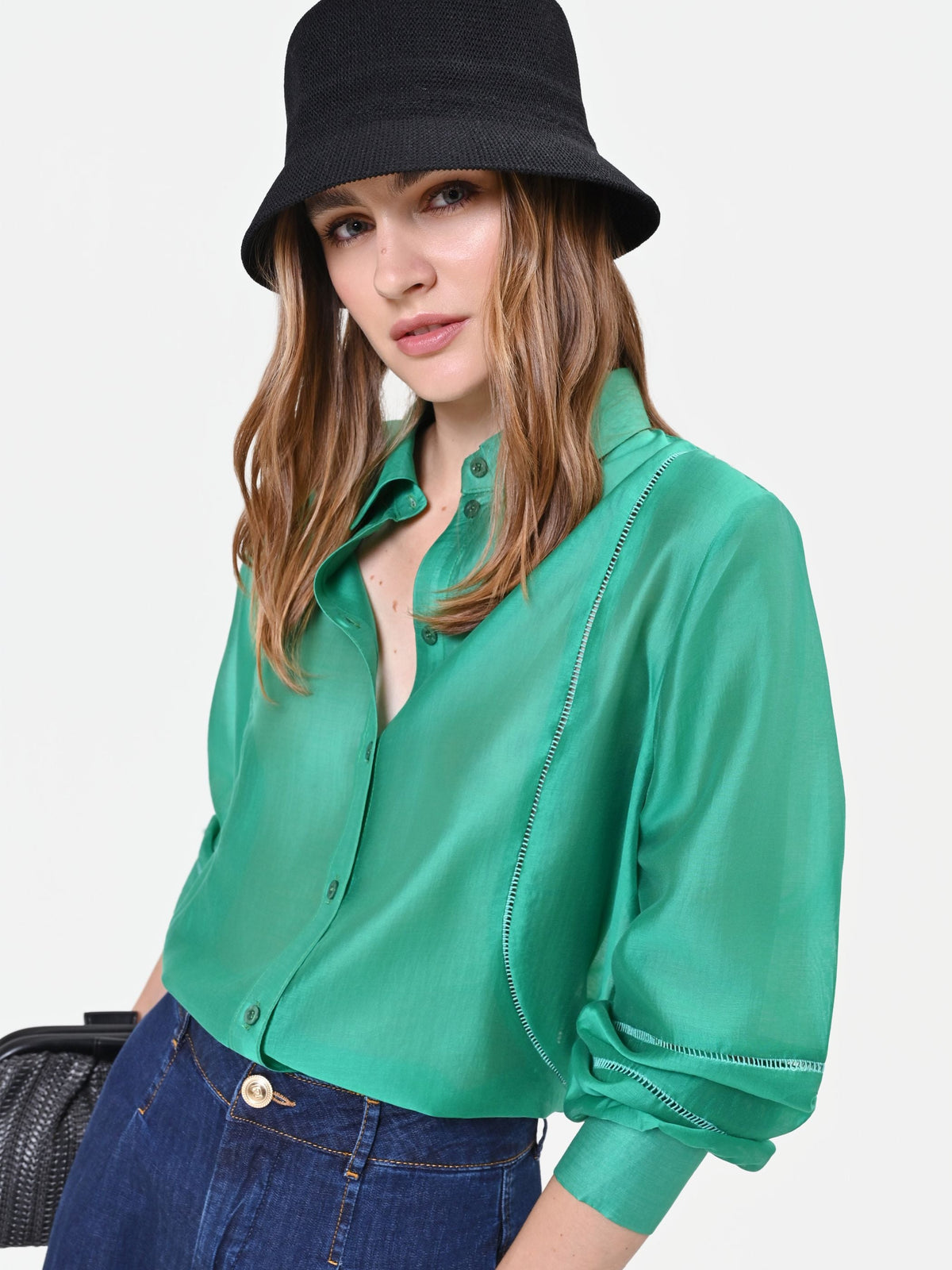 Camicia in Mussola Verde con Inserti
