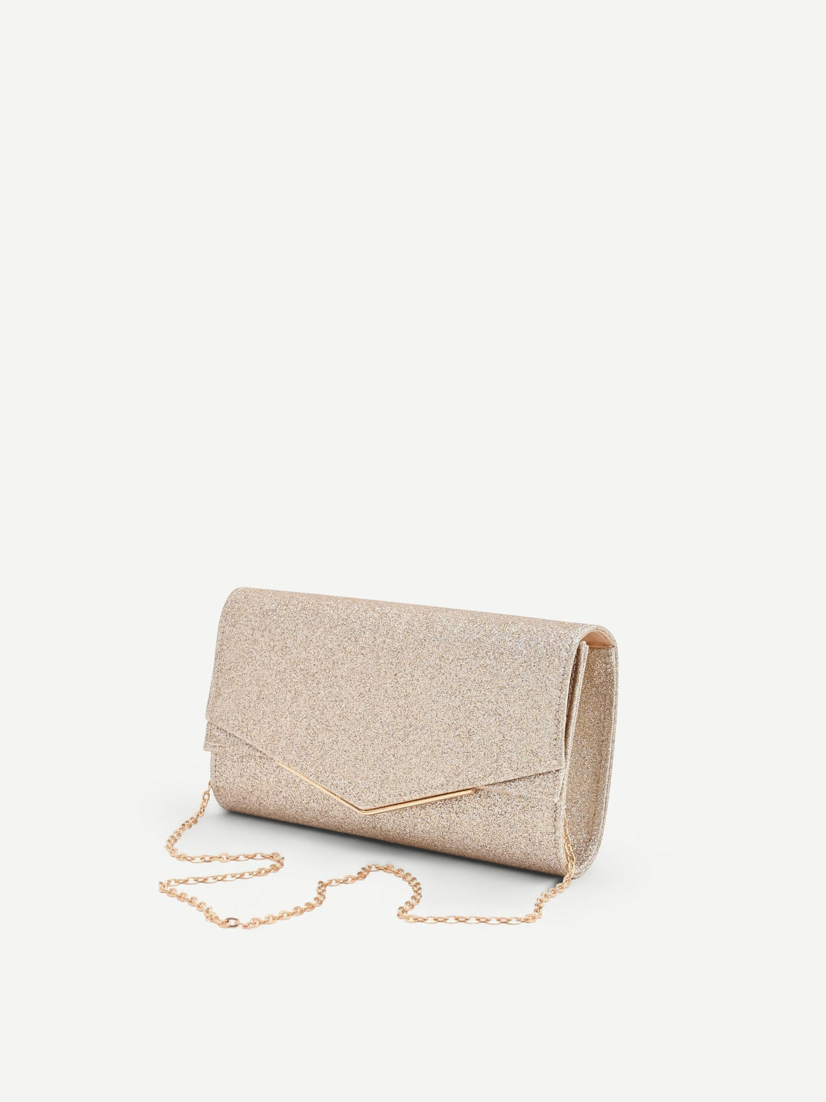 Clutch oro champagne con profilo metallico